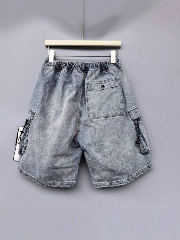 Cross-Border Stone Stone-Washed Elastic Waist Bermuda Casual Loose-Fitting Five-Point Shorts with Multiple Pockets Denim Shorts