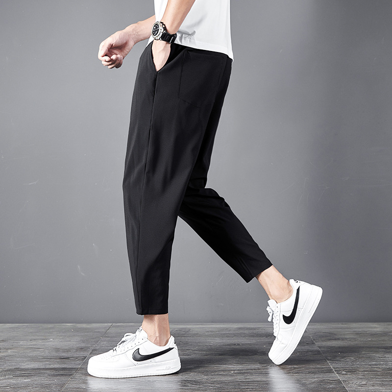 Men's loose-fitting autumn trendy men's casual cropped black sweatpants with jogger cuffs and harem pants