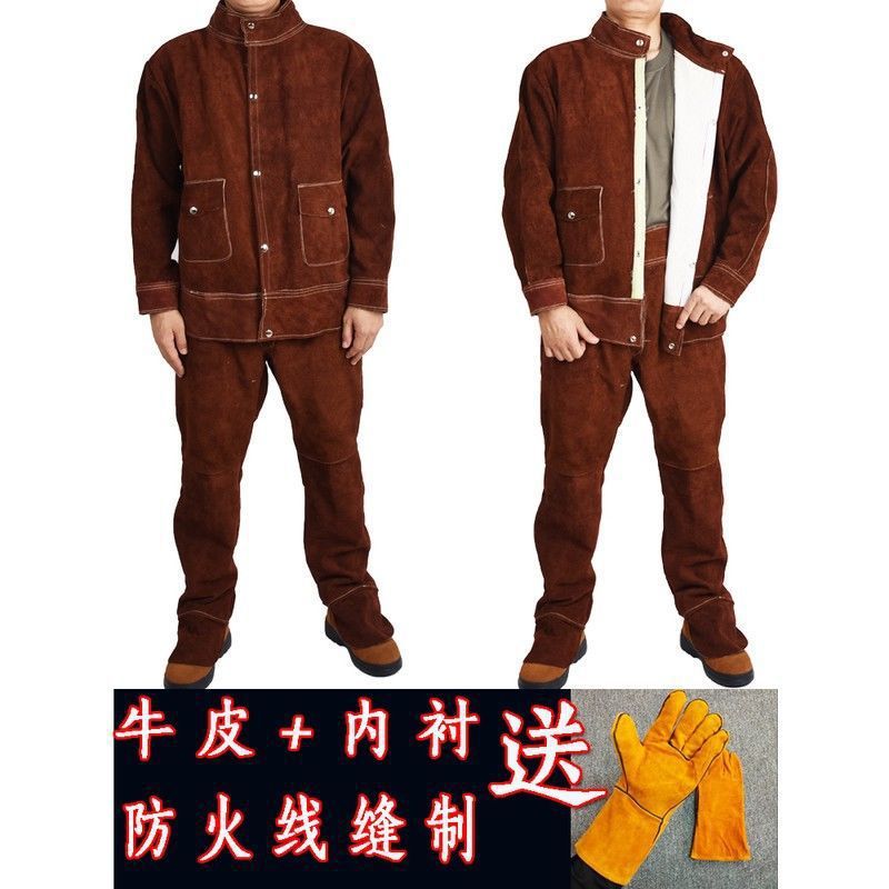Cowhide Welding Protective Clothing, Argon Arc Welding Work Clothes, Welder's High Temperature Resistant, Heat-Insulating, Anti-Scalding, Anti-Welding Radiation Leather Jacket