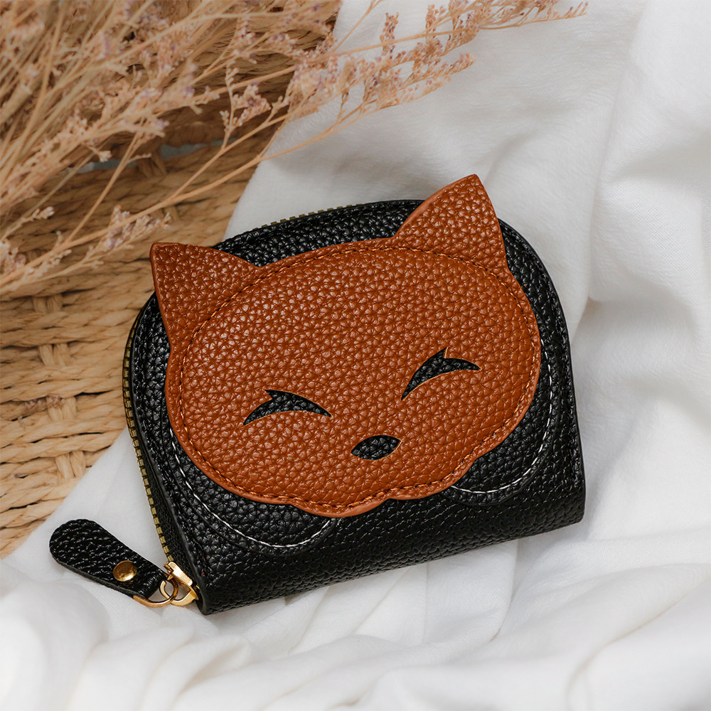 Nuevo bolso de tarjetas encantador pequeño zorro de cuero con cremallera bolso de tarjetas de órgano bolso de cambio bolso de monedas de múltiples tarjetas