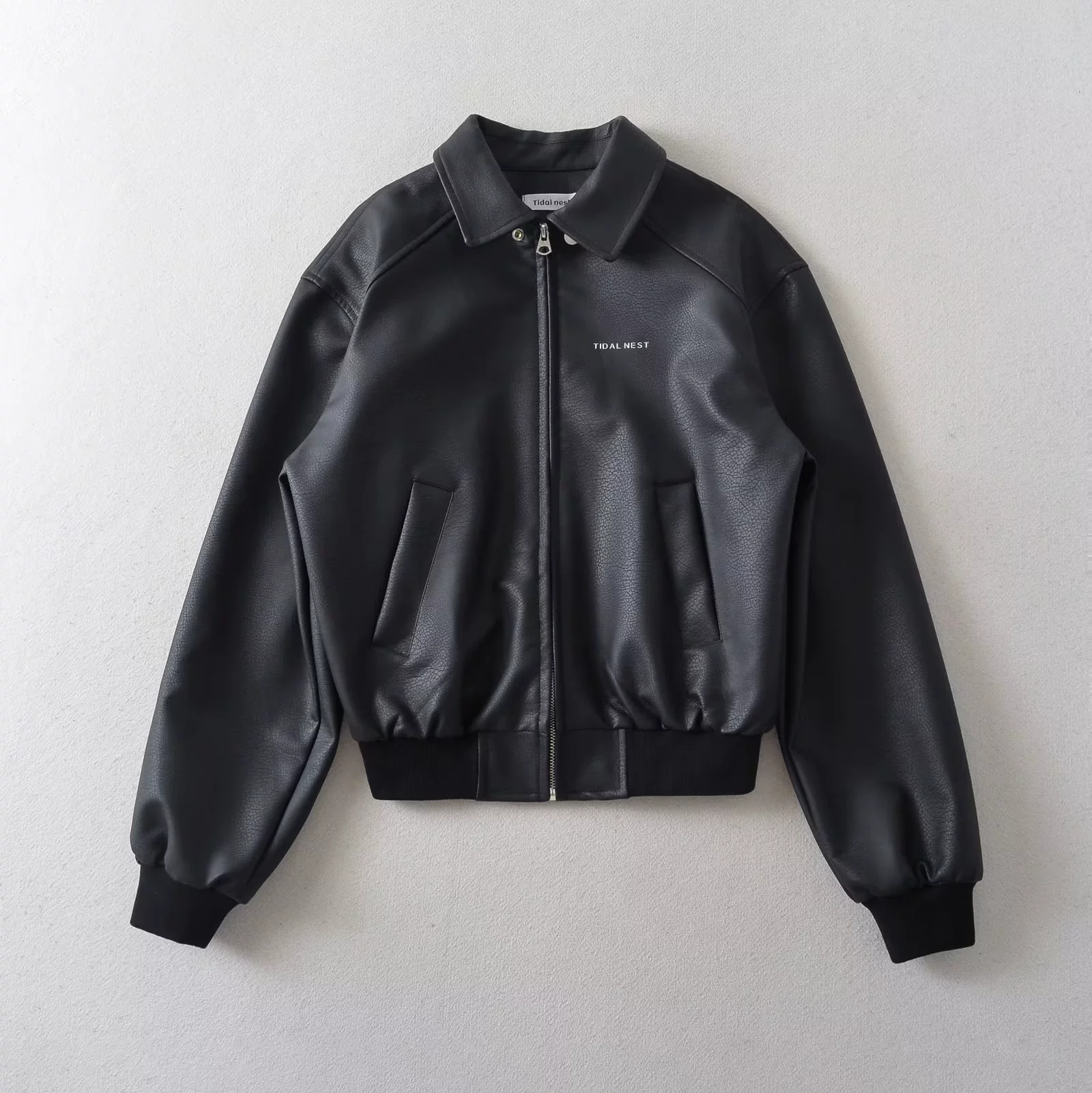 Пу Jacket из искуственной кожи в стиле Американском, деми-сезон, свободный крой, черный, искусственная кожа