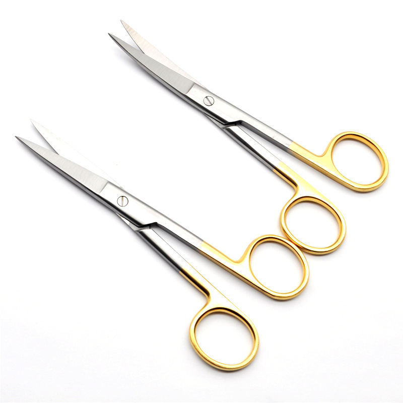 Stainless Steel Scissors 14cm Straight Head Elbow Straight Point Curved Point Surgical Scissors 18cm Tissue Scissors Golden Gold Handle Other