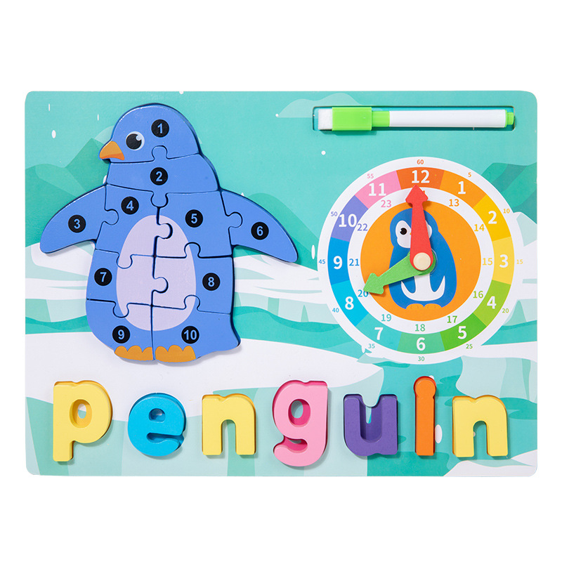 Certificado CE transfronterizo personalizado jardín de infantes educación temprana animales ortografía de palabras en inglés rompecabezas reloj material didáctico tablero de dibujo