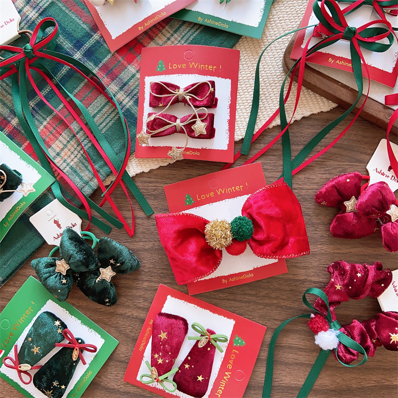 Christmas Bow Hairpin Red And Green Glitter Hair Accessory_voghion.com