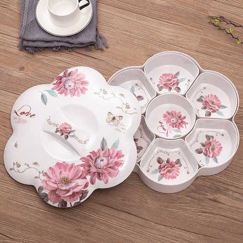 Creative candy box for home use, divided with lid, melamine fruit plate, European style wedding candy box, living room melon seeds snack plate