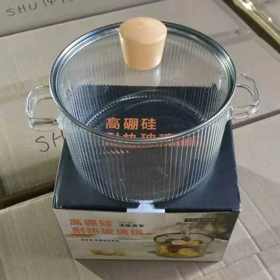 П скла бутыл бутылка Bear-Striped Glass Pot - утолщенная посуда двойными ушками, прозрачная миска для супа/лапши для молока и хот-пота