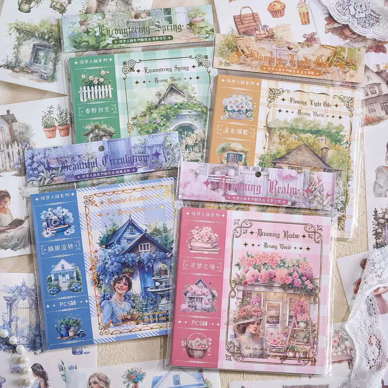 Наклейки вырубные (альбом) Dream World, винтажные европейские декоративные стикеры для DIY