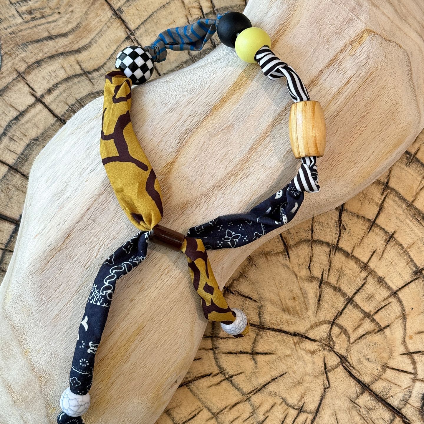 布艺印花亚克力木珠爱心吊坠项链民族风锁骨链个性小众设计感项饰详情11