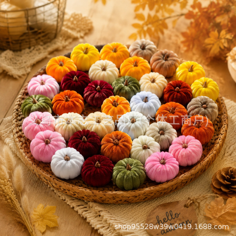 Artificial Pumpkin 5cm-8cm Velvet Halloween Pumpkin Direct Sale from Manufacturer Props for Photography Pumpkin Festival Model Wholesale