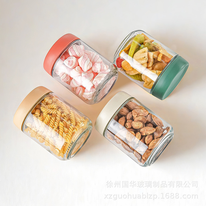 卸売りガラス密封缶台所雑穀花茶ビスケット透明貯蔵缶茶葉間食ナッツ密封缶|undefined