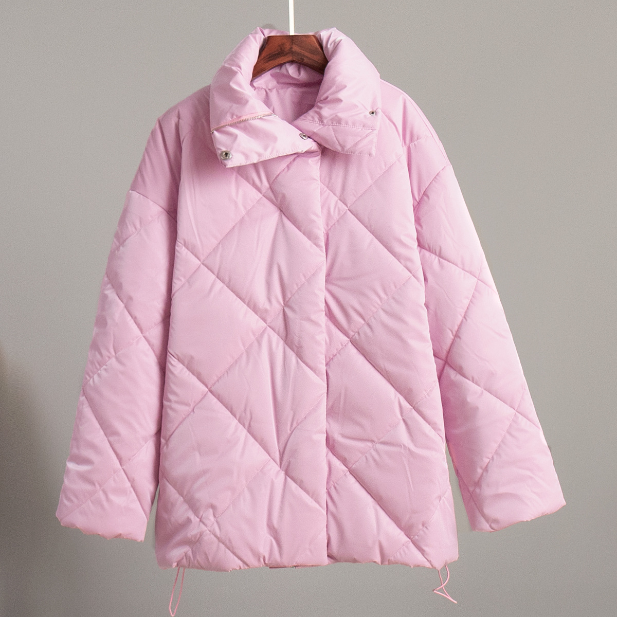 Chaqueta de algodón rombo transfronteriza Europa y América 2025 otoño e invierno nuevo estilo chaqueta suelta chaqueta de algodón de solapa brillante mate chaqueta casual