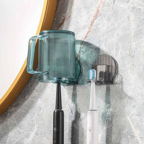 Simple and Elegant Couples Electric Toothbrush Holder Without Drilling, Luxury Transparent Shower Cup Set Wall-Mounted Toothbrush Stand