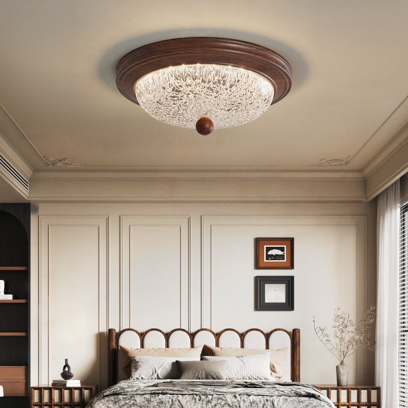 Lámpara de dormitorio de estilo medio, retro, país americano, color nogal, grano de madera, lámpara de techo china, luz de estudio de dormitorio principal de alta calidad