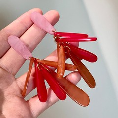 复古粉橘红拼色水滴耳坠多巴胺彩色流苏耳环夸张长款圆脸显瘦耳饰