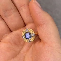 小紅書と同じスタイルのヴィンテージ中古サファイアドットダイヤモンドフラッシュシュガーキューブリング古代ゴールデンスタイルリング