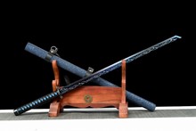 龙泉武士唐横烤蓝高锰钢一体全长1米户外活动收藏末开刃冷兵器锻