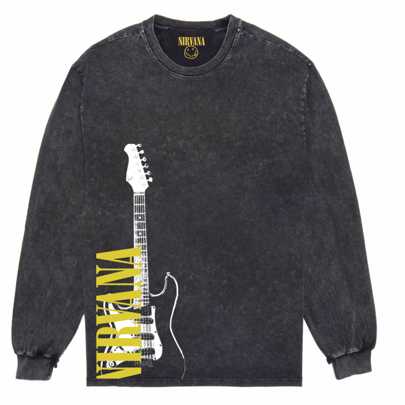 Nirvana Vintage American retro apenado rock punk angustiado lavado batik Camiseta de manga larga