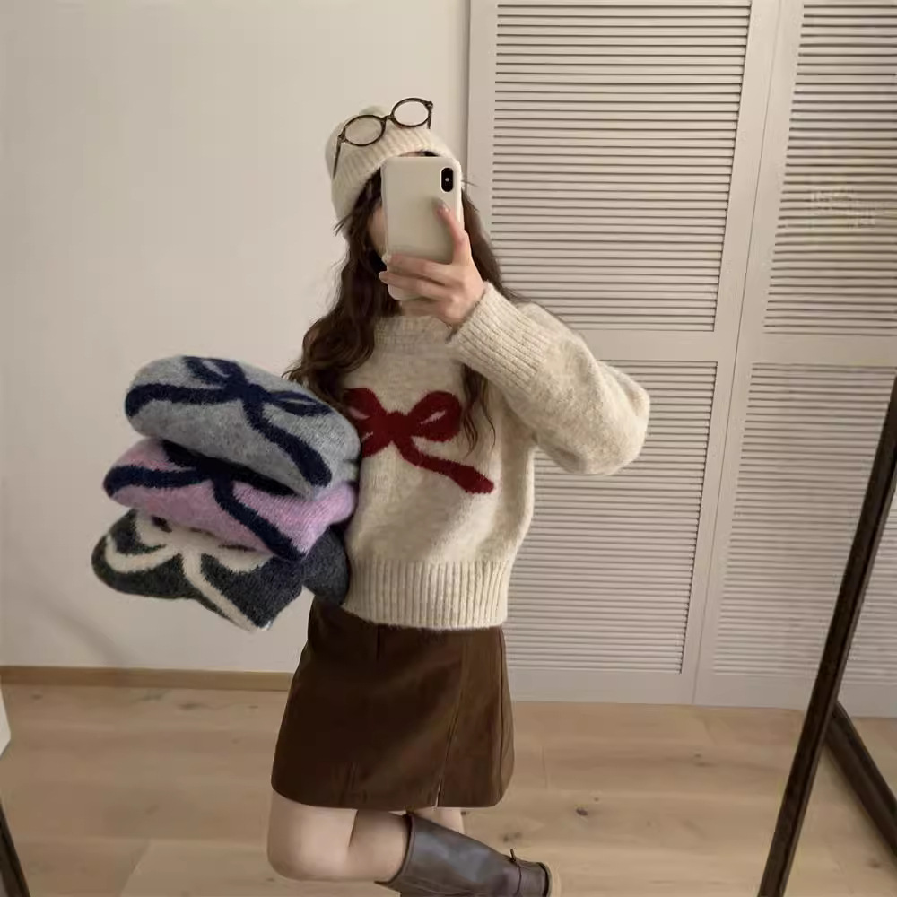 새로운 겨울 털 활 스웨터 여성 라운드 넥 루즈 소프트 왁스 달콤한 게으른 스웨터