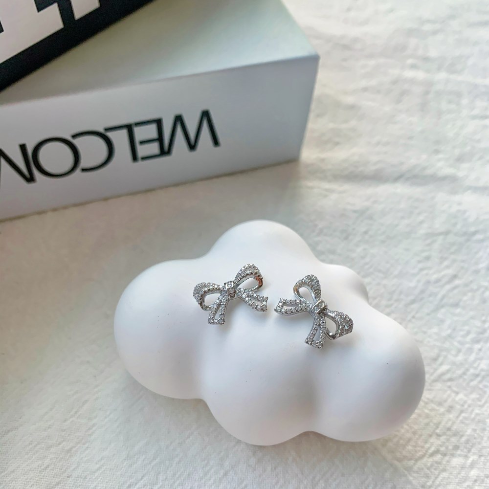 4g Weight Zircon Inlay Material Earrings, Necklace Classification Earrings + Necklace Quantity Holiday, Daily Occasion 925 Sterling Silver Material Bow Knot Pattern Women's Gender Plating, Inlay Design Elegant, Streetwear Style 925 Sterling Silver Zircon Plating Inlay Bow Knot Earrings Necklace 9