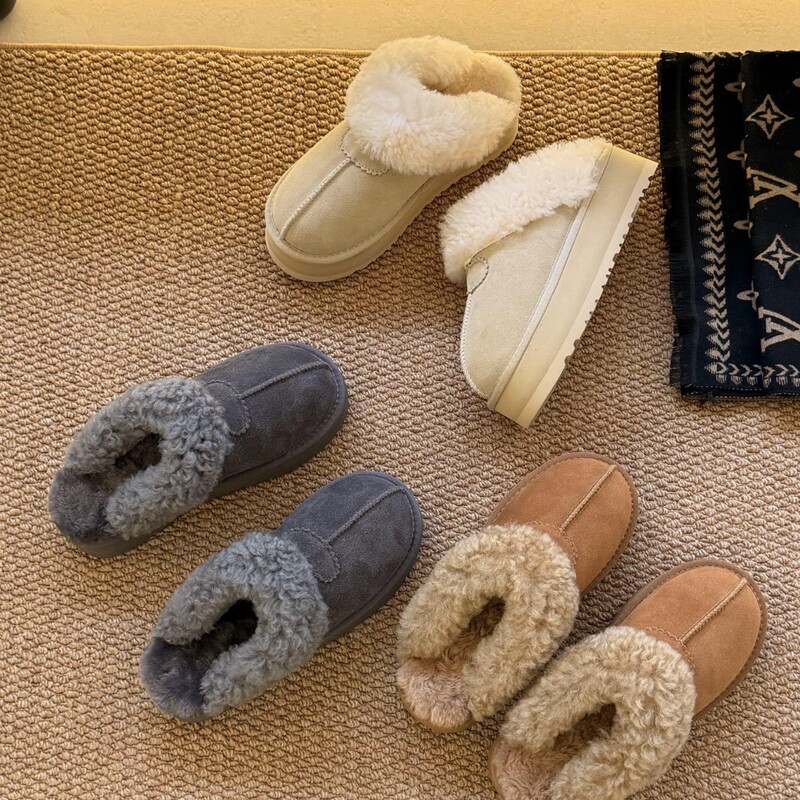 Women's fleece-lined slippers for outdoor wear, 2026 winter trendy new thick-soled platform snow boots
