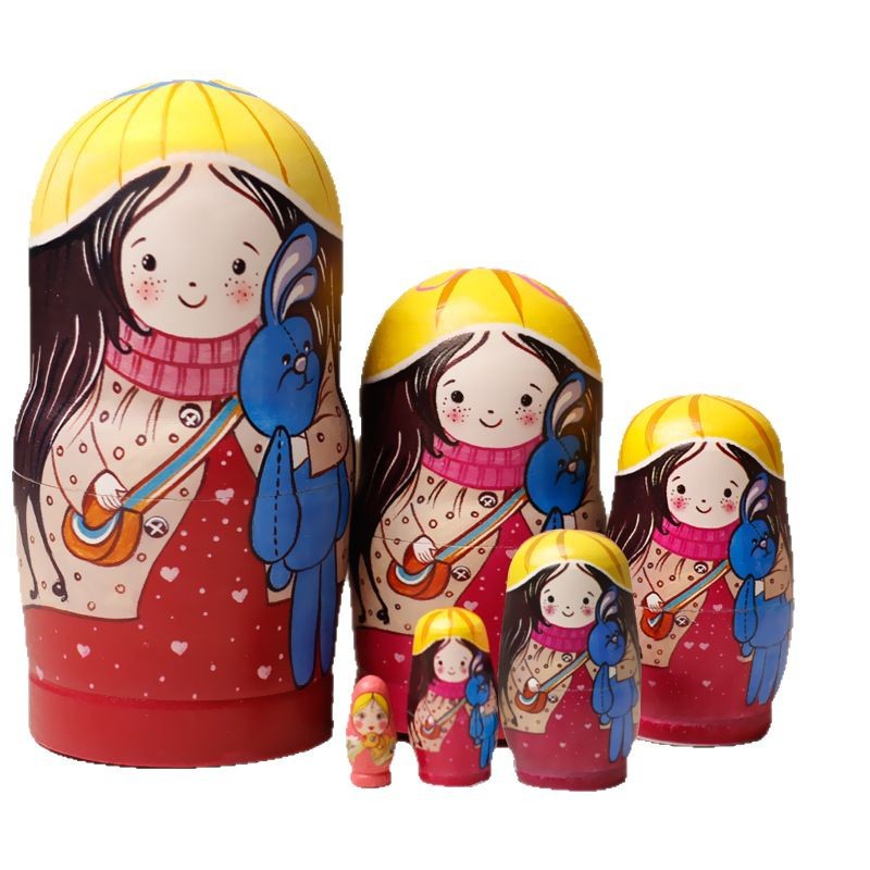 Muñeca rusa de seis pisos de Manzhu Ri Harbin hielo y nieve regalos conmemorativos de turismo mundial acompañante ornamentos de madera