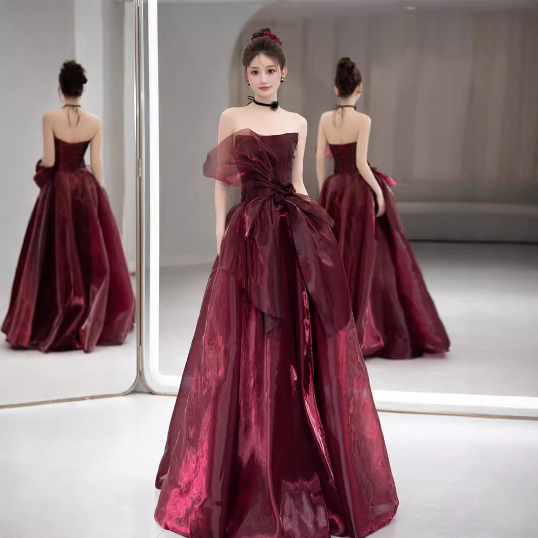 High-End Toast Dress Bride Cherry Super White Accessible Luxury Petty Bourgeoisie Annual Meeting Banquet Host Evening Dress Tutu Skirt