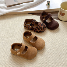 女童玛丽珍复古绒面皮鞋2025春秋新款美拉德色系豹纹公主鞋豆豆鞋