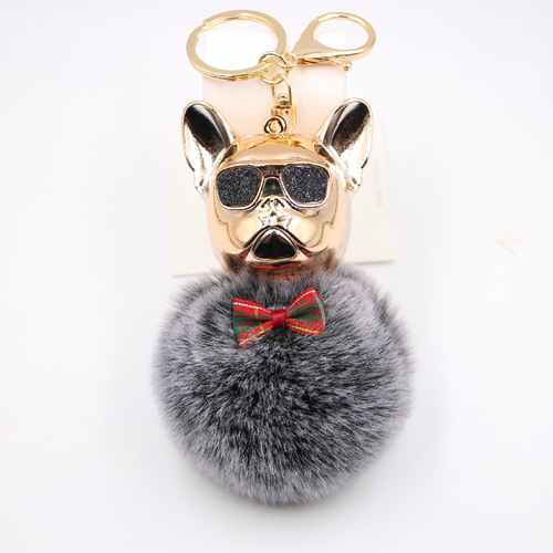New cross-border cool dog creative sunglasses French bulldog car pendant cute dog keychain fur ball bag pendant