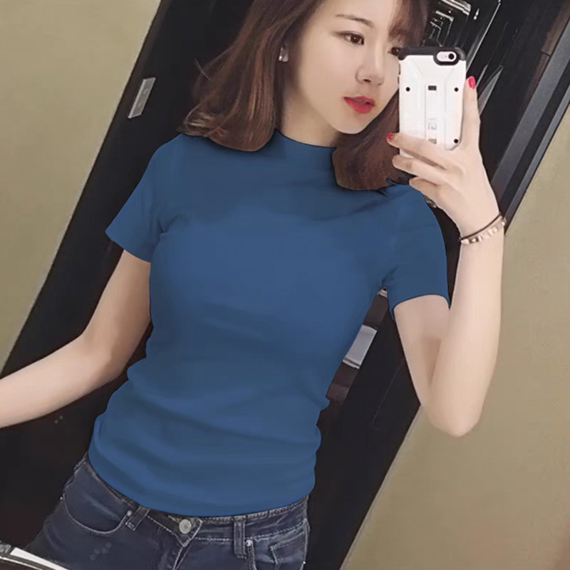 미스트 블루 하프 터틀넥 반소매