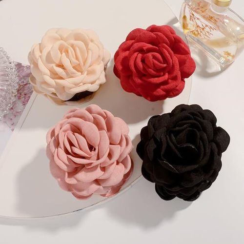 High-end princess-style rose hair clip in multiple colors, elegant and sophisticated fabric shark clip with floral design—hair accessory.