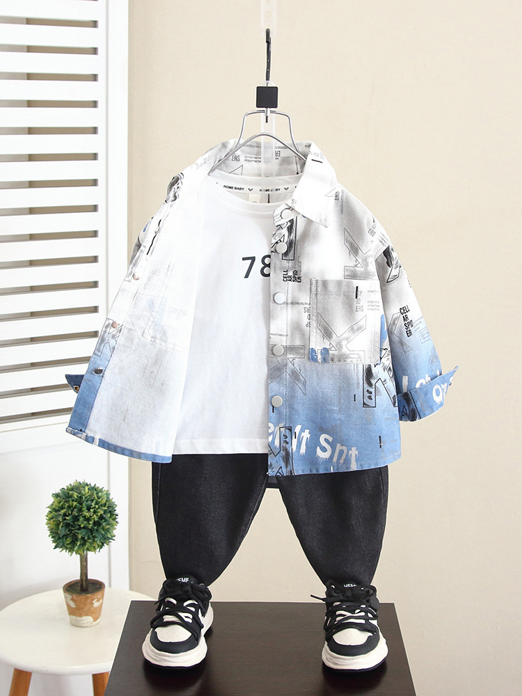 5896 Chaqueta de primavera y otoño para niños Camisa de manga larga de estilo occidental de otoño para niños 2024 nueva ropa de otoño para hombres guapos de moda