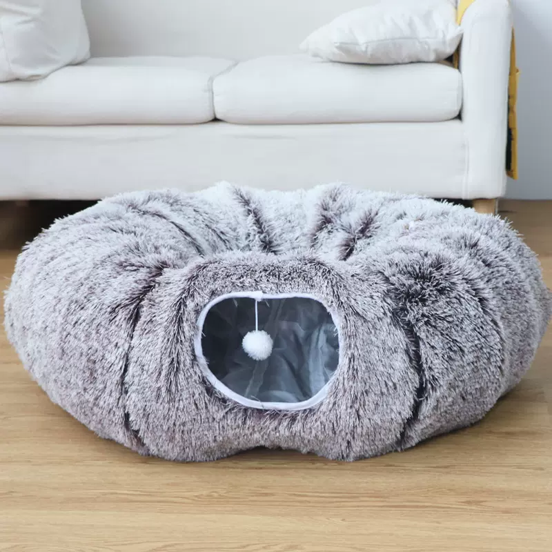跨境爆款长毛绒猫窝猫隧道代发宠物窝批发保暖猫垫折叠猫通道狗床