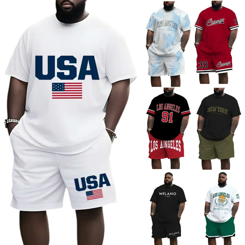 Traje de pantalones cortos de camiseta de verano europeo y americano transfronterizo de Amazon Patrón 3D Impresión digital Traje de pantalones de playa casuales