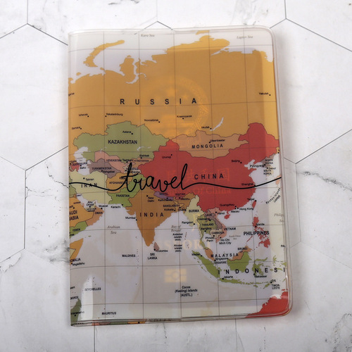 World Map Passport Holder PVC Flat Print Passport Cover Overseas Travel Supplies Document Protective Leather