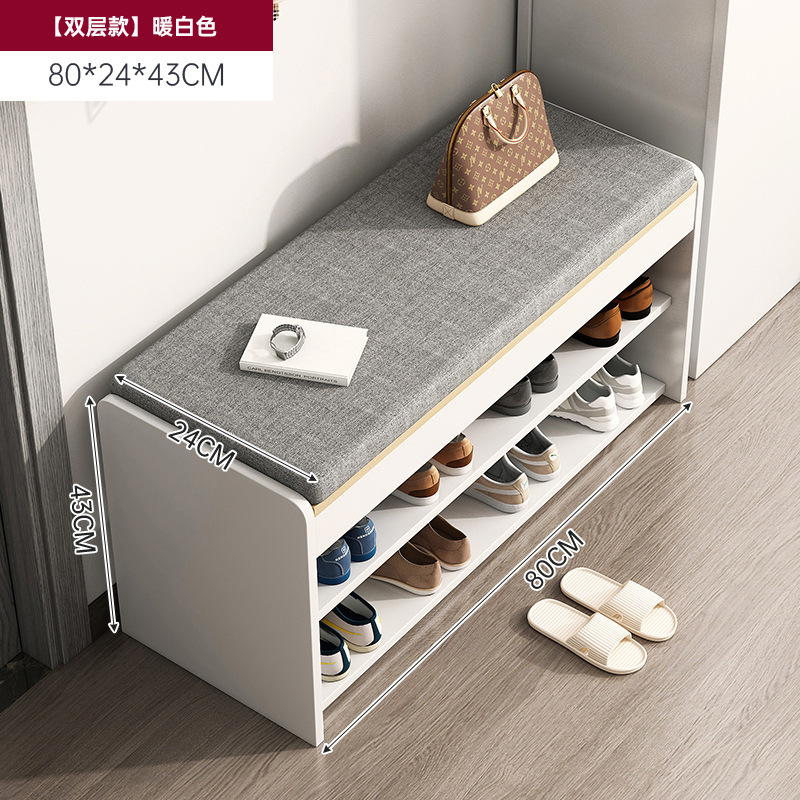 [우수한 품질 2단 모델] 웜화이트 80cm + 그레이 패브릭 쿠션