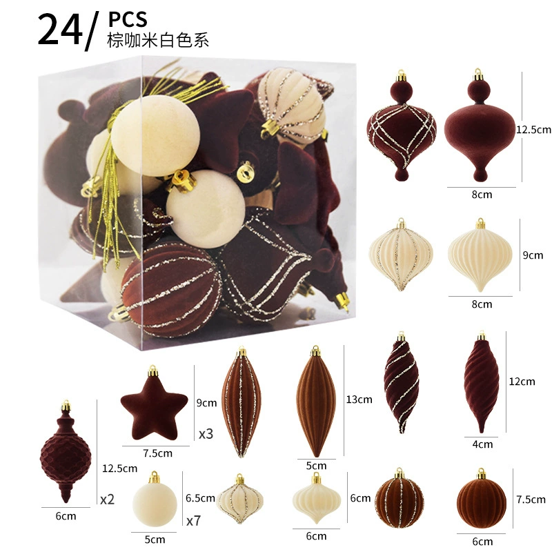 Christmas tree ornaments (NUCHI), flocked velvet & painted baubles, 24‑piece assorted set