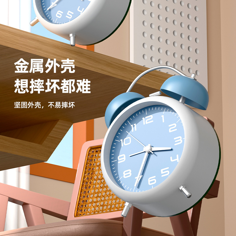 超大声唤醒打铃闹钟卧室小夜灯静音钟表创意礼品学生床头时钟摆件