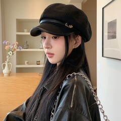 日系复古文艺风黑色鸭舌贝雷帽女休闲百搭气质显脸小八角云朵帽子