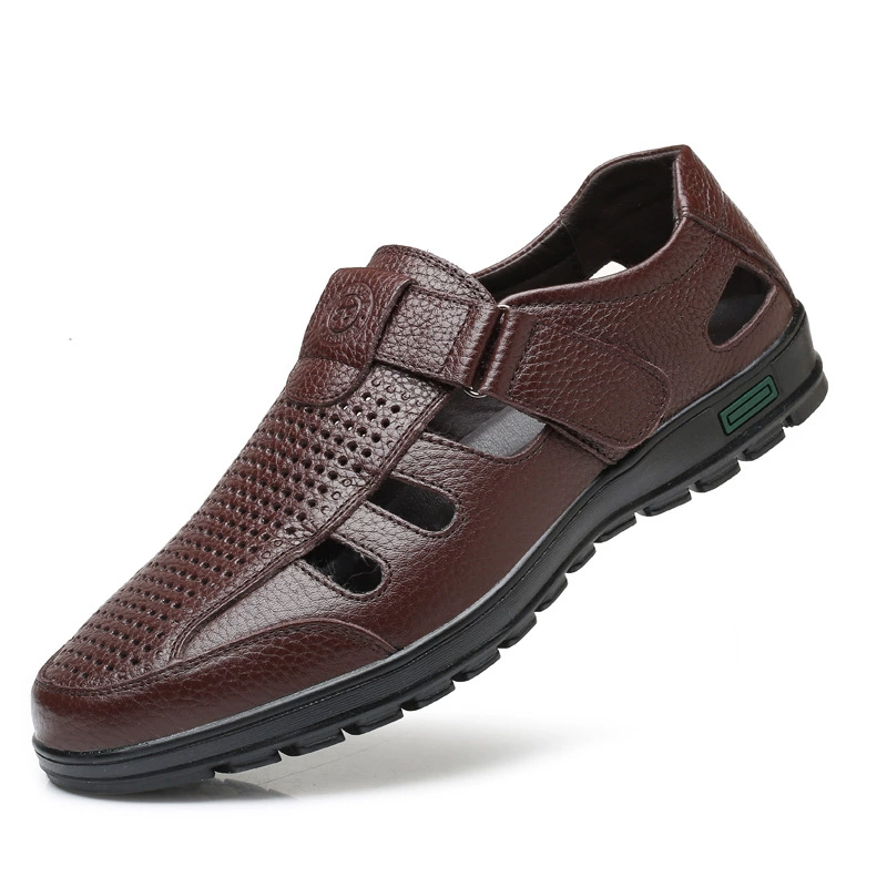 Summer leather sandals, plus size, cowhide, for middle age