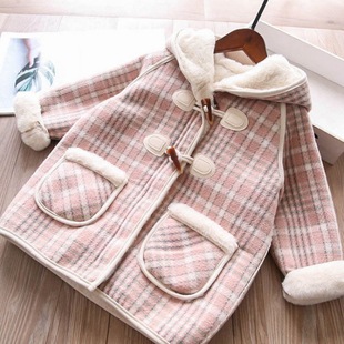 Girls' Woolen Outwear Fleece-Lined Kidsren's 2022 New Mid-Length Double-Breasted Windbreaker Baby Casual Woolen Outwear