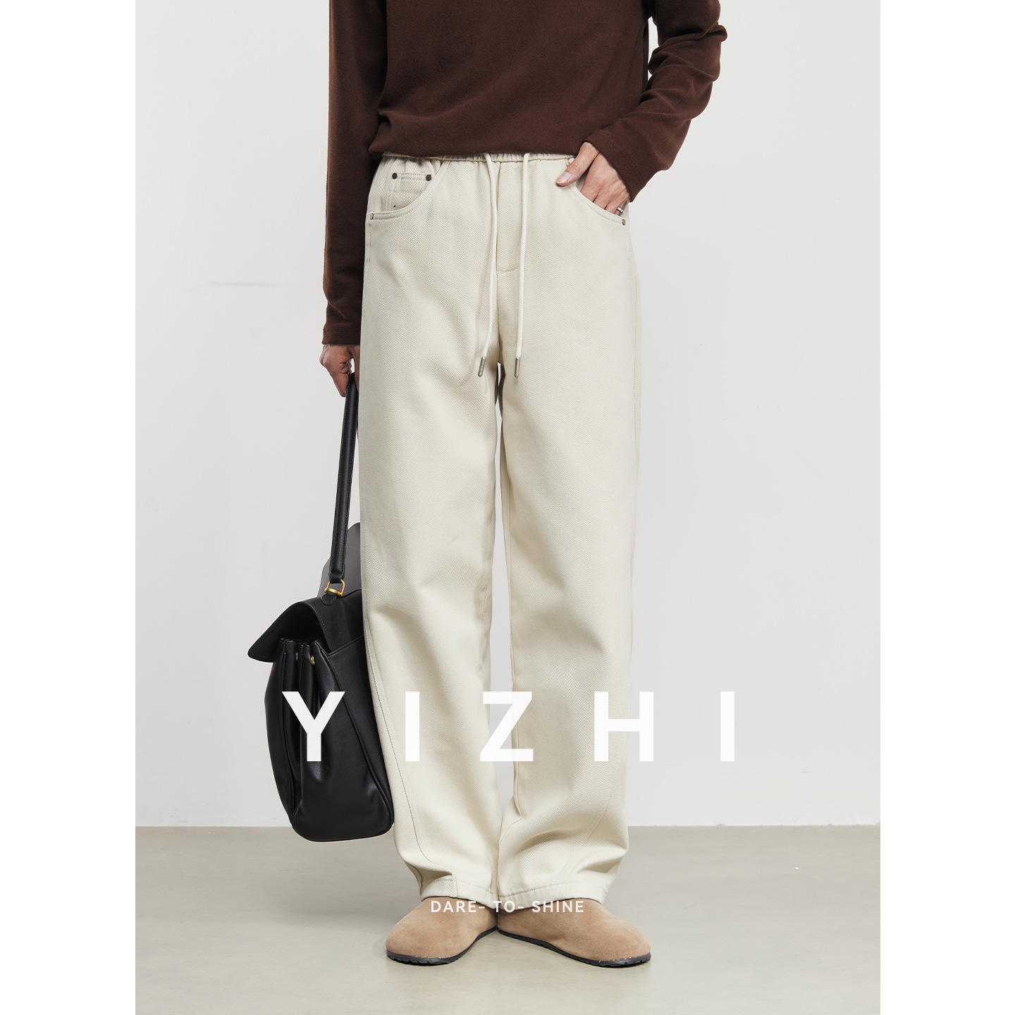 Vintage Versatile Straight-Leg Fleece-Lined Thickened Casual Pants for Men, Winter Drapey Floor-Length Loose Pants