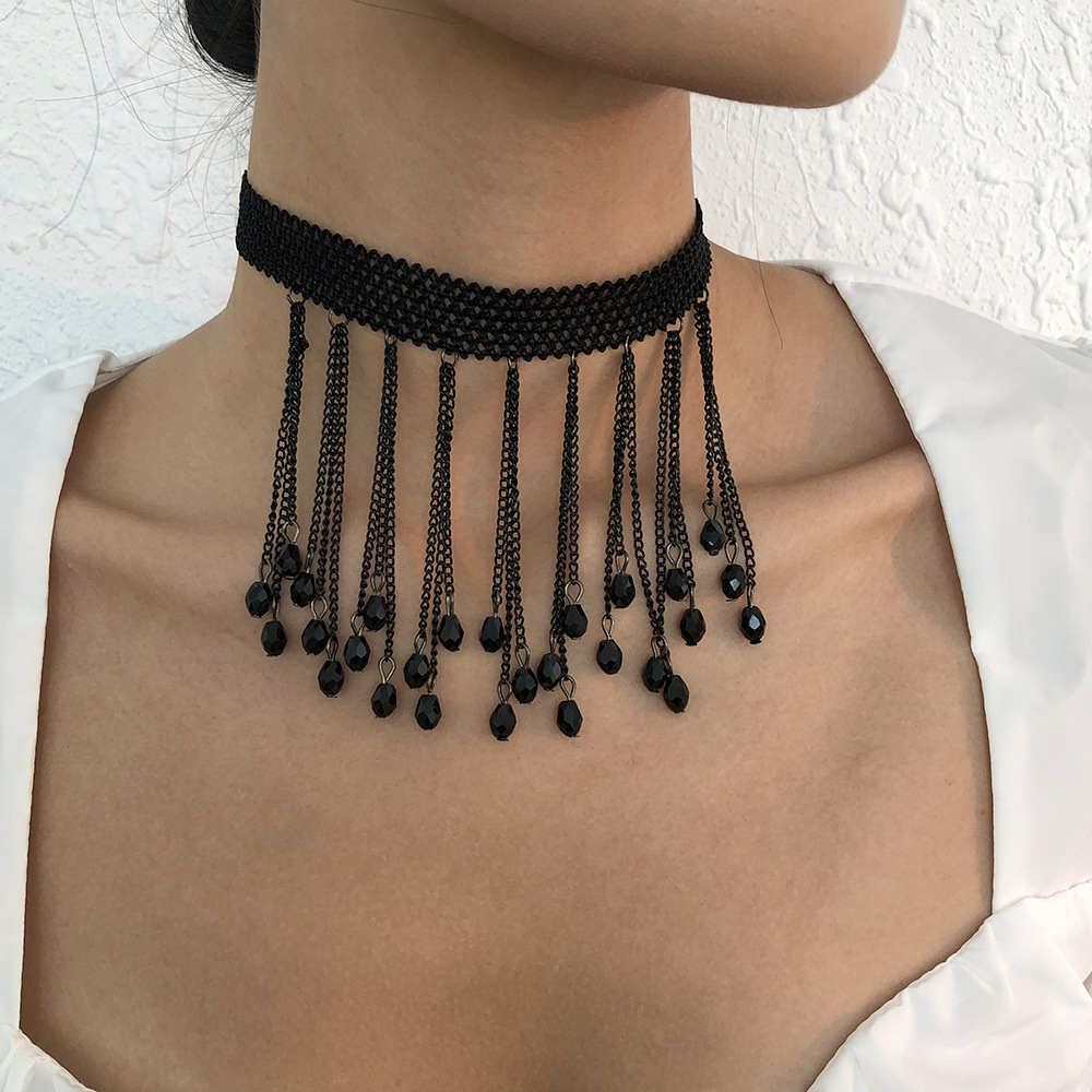 Fashion Lace Imitation Crystal Tassel Necklace Wholesale Nihaojewelry display picture 19