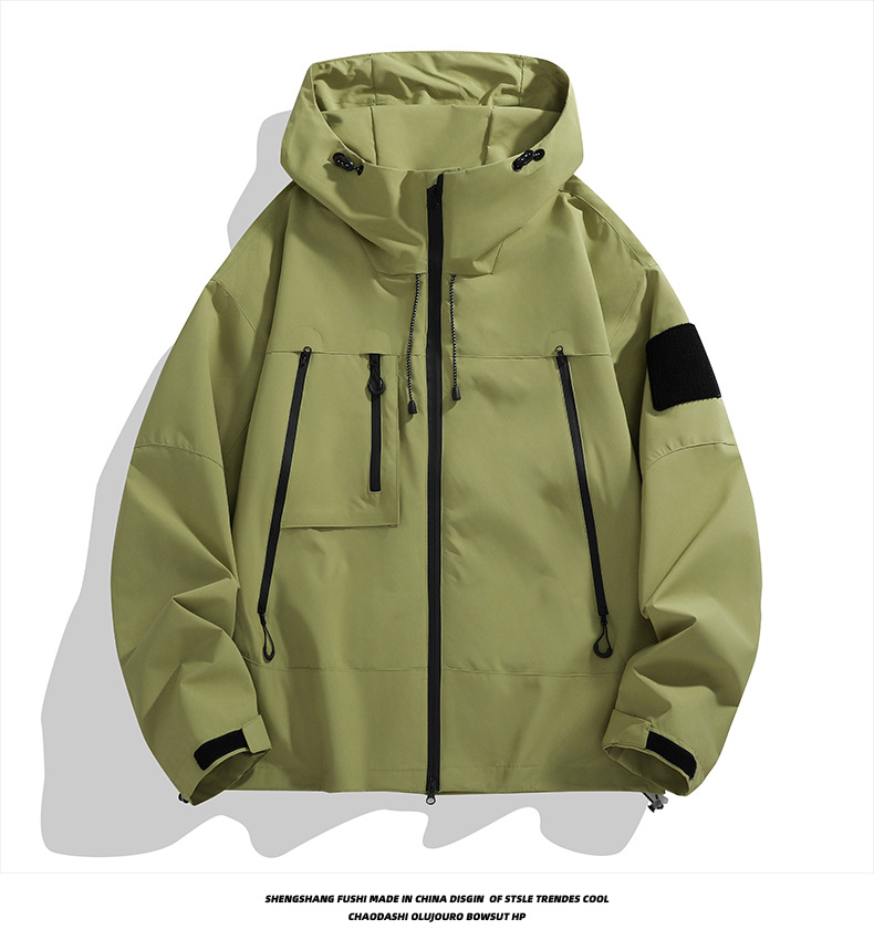 Men's autumn men's hooded windproof waterproof loose casual trendy workwear jacket, top_voghion.com
