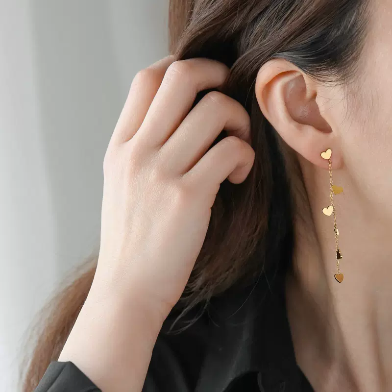 轻奢冷淡风简约爱心长流苏耳环个性时尚小众耳钉耳线不掉色显脸小