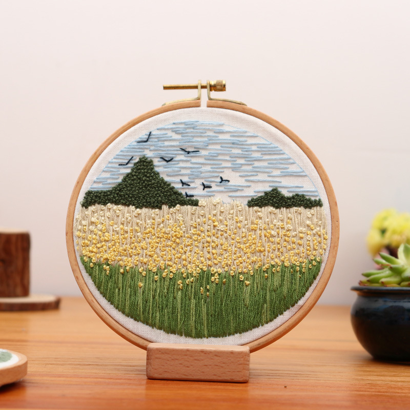 Bordado paisaje DIY bordado hecho a mano material paquete kit cielo árboles flores y plantas tela Europea traje de costura