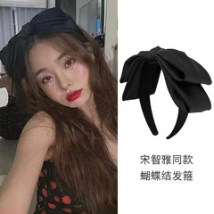 Fashionable Viral Version Extra Large Bow Headband for Women High Forehead Slimming Face Cute and Charming Hair Accessory Solid Color Simple Headband
