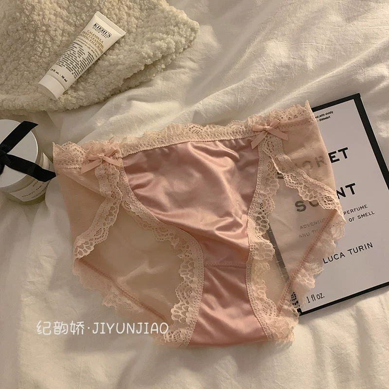 Туалетное белье, кружевные шелковые sexy очаровательные штаны, француский стиль, средняя талия