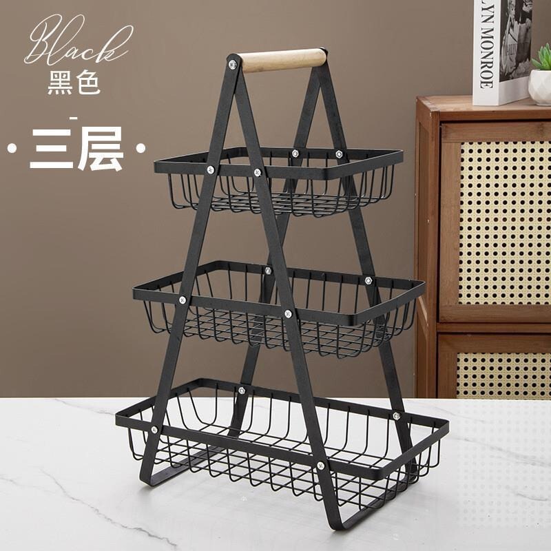 フルーツバスケット二層収納木製ポータブルバスケット鉄収納ラック多機能フルーツ三層収納バスケット収納ラック|undefined