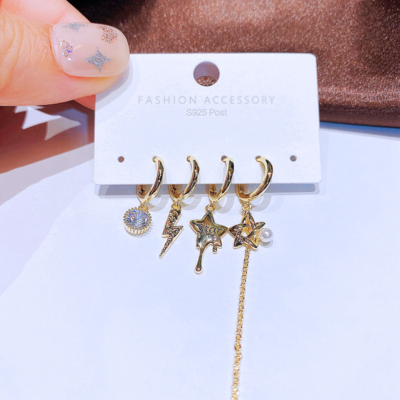 Women's Fashion Star Copper Earrings Plating Inlaid Zircon Zircon Drop Earrings 4 Pieces display picture 3