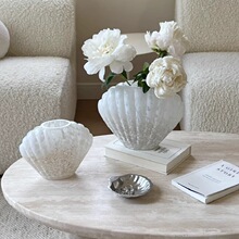 法式ins风贝壳玻璃花瓶插花摆件高级感小众家居装饰花瓶中古摆件